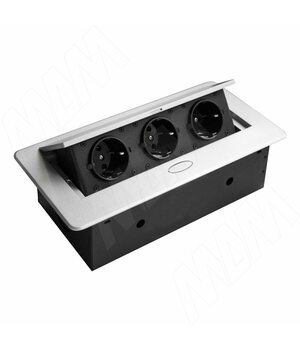 Выдвижной блок розеток, 266*130 мм, 3 розетки, серебро