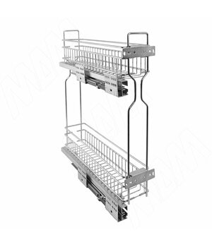 BARRA Двухуровневая корзина 150 мм (бутылочница), направляющие полн. выдвижения, плав. закрывания, хром, левая