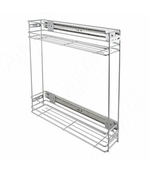 BASE Двухуровневая корзина 150 мм (бутылочница), бок. крепл., универсальная, с шар. направл. плав. закр, металлик серебристый