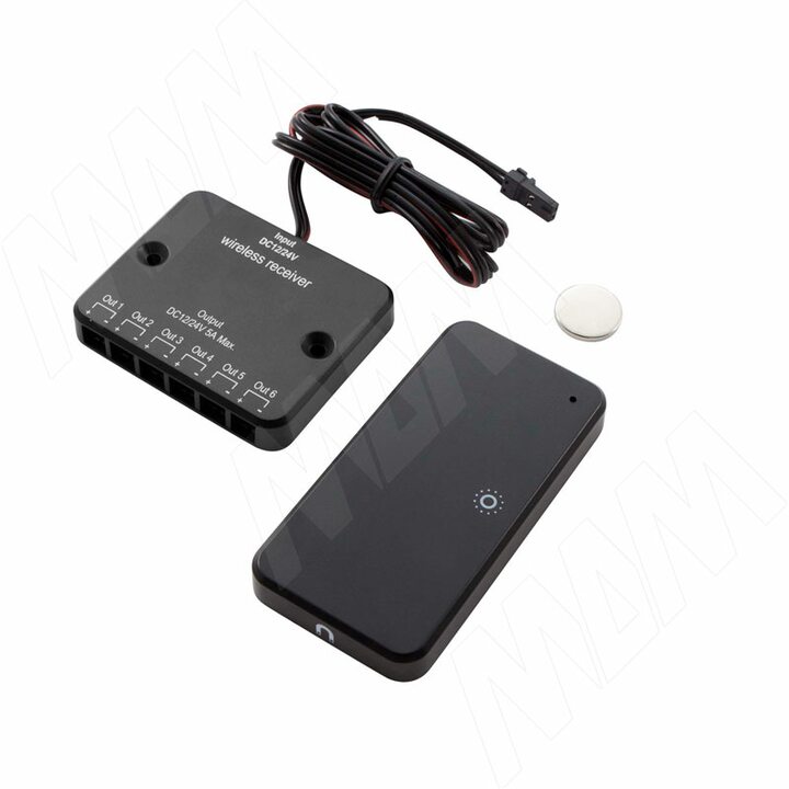 Выключатель беспроводной диммируемый, на преграду, черный, 12/24V, 60/120W