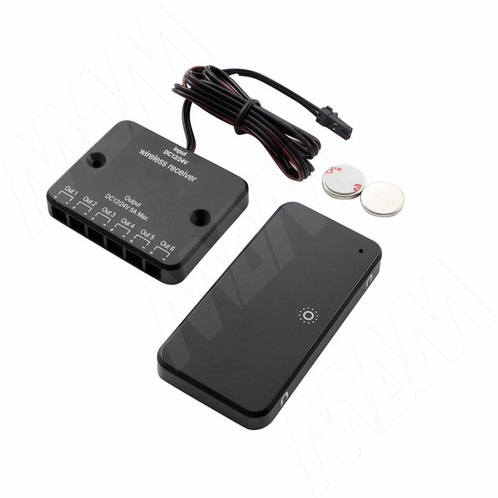 Выключатель беспроводной диммируемый, на преграду, 2 датчика, черный, 12/24V, 60/120W