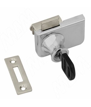 Замок-ручка для 2-х дверей, без сверления, выдвижной + отв. планка, хром