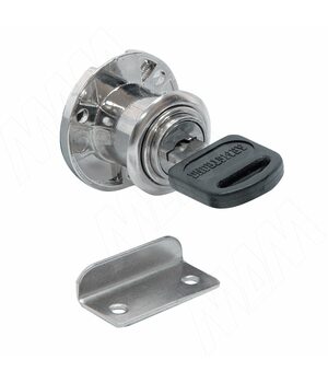 Замок для 1-ой двери, кнопочно-поворотный + отв. планка, хром