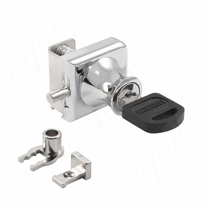 Замок-ручка для 1-ой двери, без сверления, выдвижной + отв. планка, хром