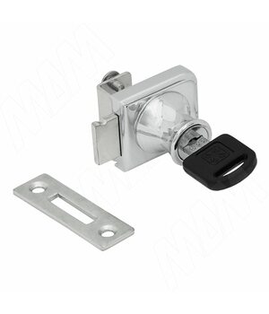 Замок-ручка для 1-ой двери, без сверления, выдвижной + отв. планка, хром