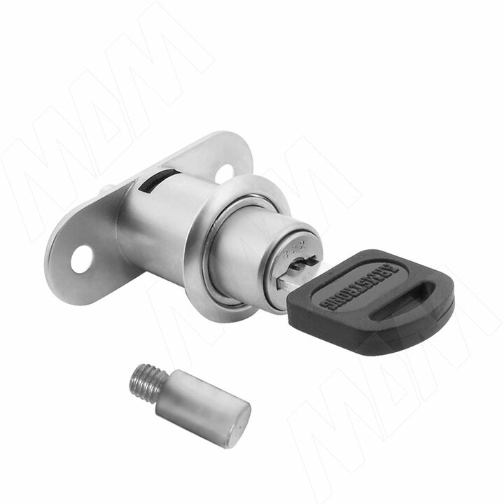 Замок для 2-х дверей, кнопочный + удл. элемент, хром матовый