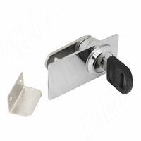 Замок для 2-х дверей, со сверлением, поворотный + отв. планка, хром