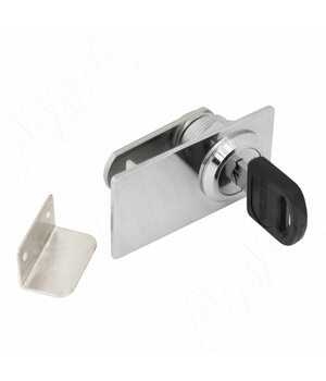 Замок для 2-х дверей, со сверлением, поворотный + отв. планка, хром