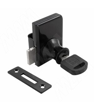 Замок-ручка для 2-х дверей, без сверления, выдвижной + отв. планка, черный