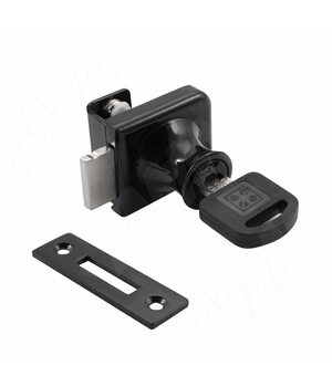 Замок-ручка для 1-ой двери, без сверления, выдвижной + отв. планка, черный