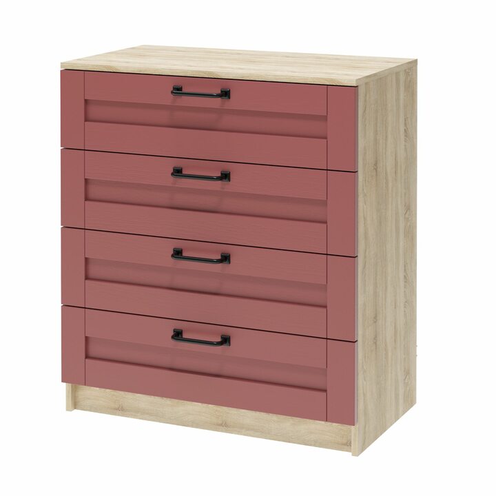 Валске Комод с 4 ящиками, МДФ сборный бордо