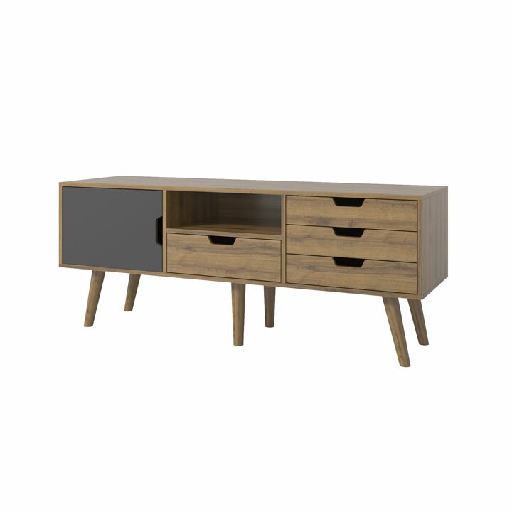 Атне Тумба ТВ на ножках, с 4 ящиками, ЛДСП дуб шерман, темно-серый матовый