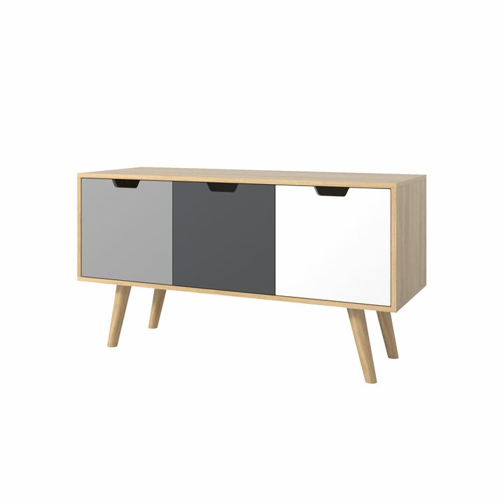 Сукве Комод на ножках, с 3 дверками, ЛДСП светло-серый, темно-серый, белый матовый