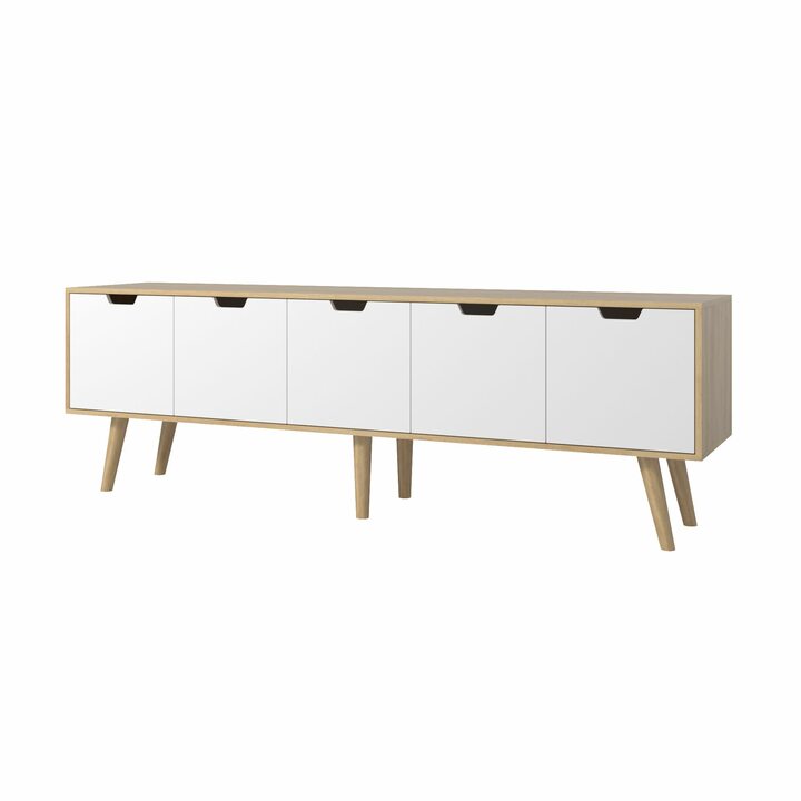 Сукве Тумба ТВ на ножках, с 5 дверками, ЛДСП белый матовый