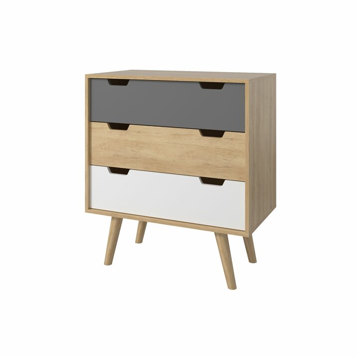 Сукве Комод на ножках, с 3 ящиками, ЛДСП белый, дуб небраска, темно-серый