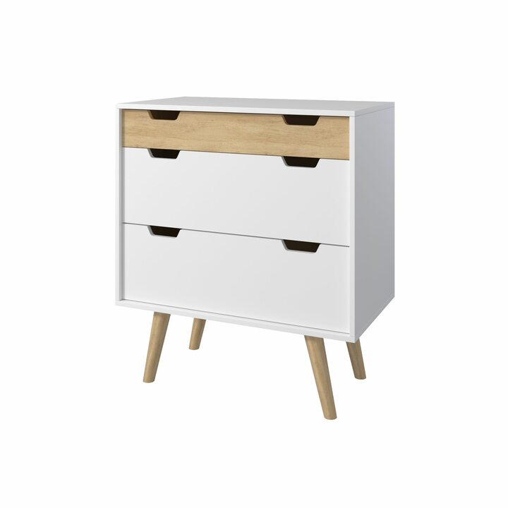Сукве Комод на ножках, с 3 ящиками, ЛДСП дуб небраска, белый матовый