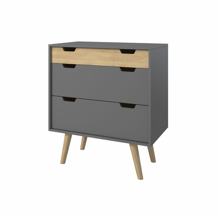 Сукве Комод на ножках, с 3 ящиками, ЛДСП дуб небраска, темно-серый матовый