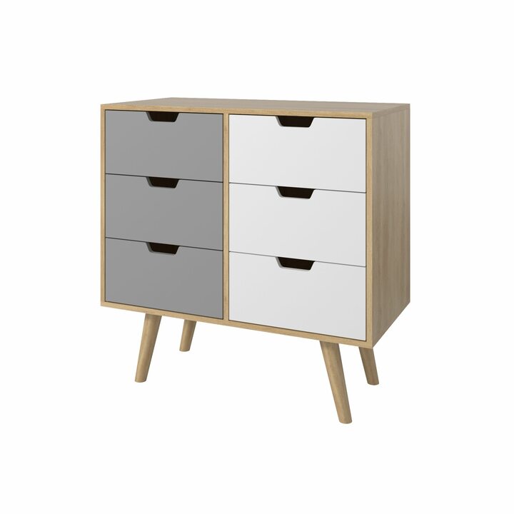 Сукве Комод на ножках, с 6 ящиками, ЛДСП белый матовый, серый
