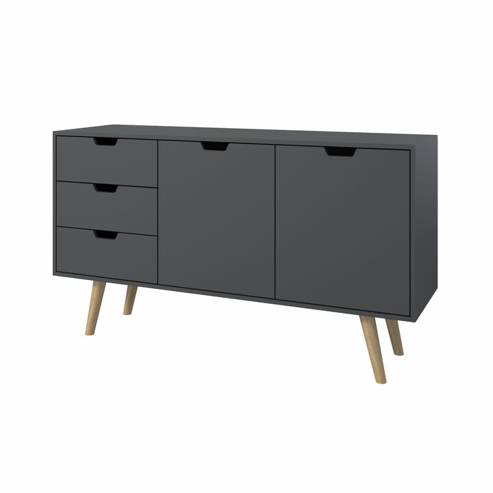 Сукве Тумба ТВ на ножках, с 3 ящиками, ЛДСП темно-серый матовый