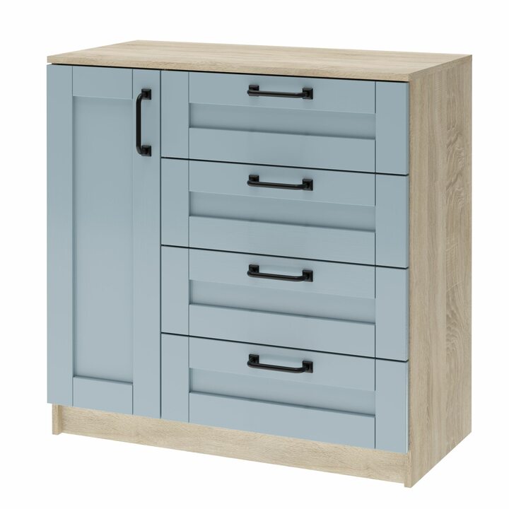 Морамо Комод с 4 ящиками и 1 дверкой, МДФ сборный голубой