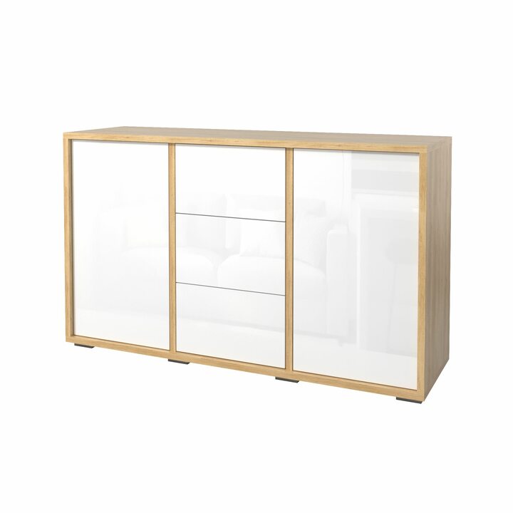 Валске Комод с 3 ящиками Push-to-Open, ЛДСП белый глянец