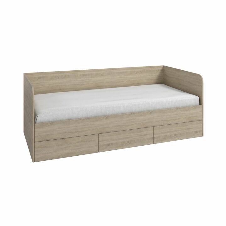 Валске Кровать с 3 ящиками Push-to-Open, ЛДСП дуб сонома