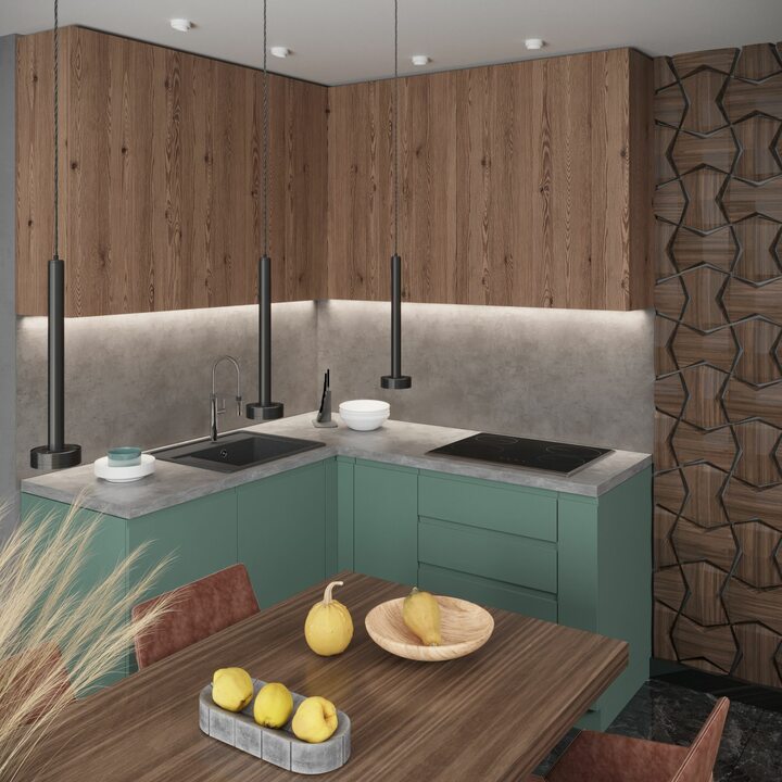 Mytton Кухня угловая, SAYERLACK, TSS зеленый, дерево