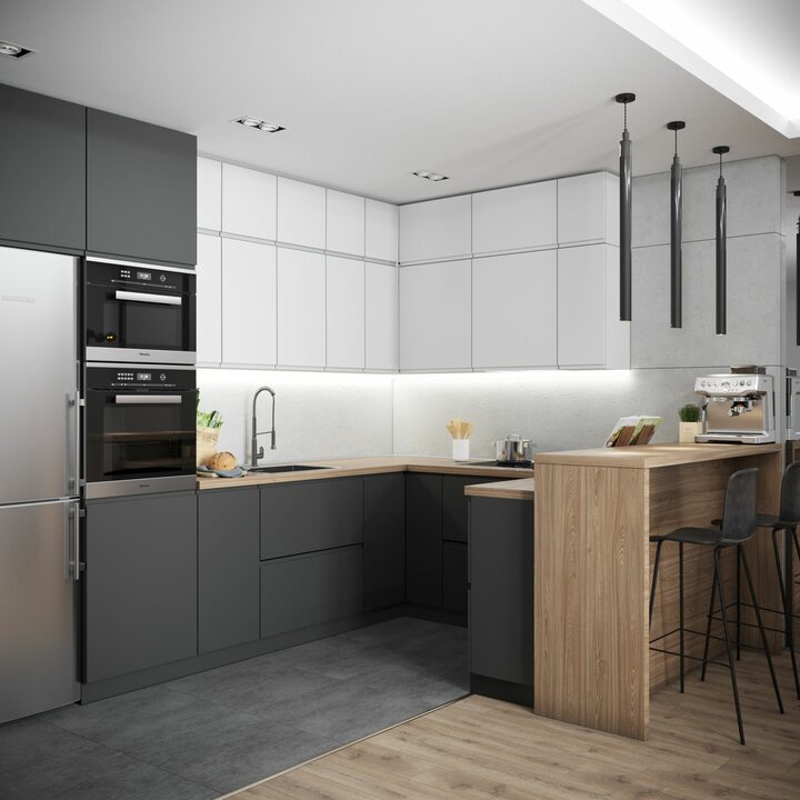 Greyhorn Кухня угловая, SAYERLACK серый, белый