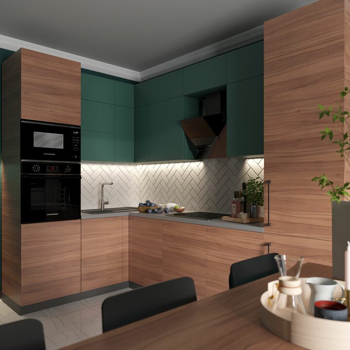 Elfhaym Кухня угловая, SAYERLACK, TSS зеленый, дерево