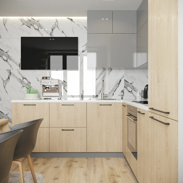 Купить Avenia Кухня угловая, TSS, HIGH GLOSS серый, дерево в каталоге ...