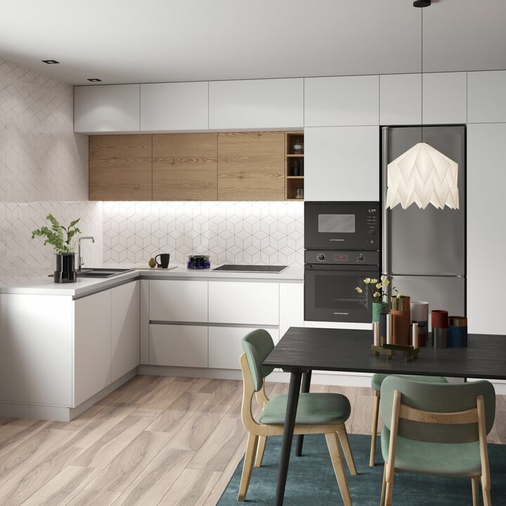 Stahome Кухня угловая, TSS, SOFT TOUCH белый, дерево