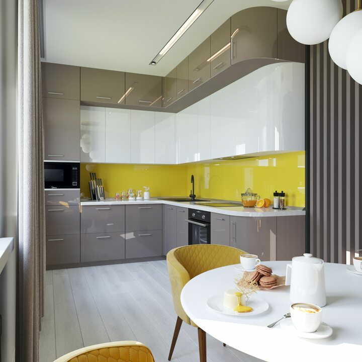 Dgils Кухня угловая, HIGH GLOSS каппучино, белый