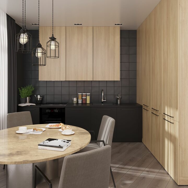 Tamanika Кухня угловая, TSS, SOFT TOUCH черный, дерево