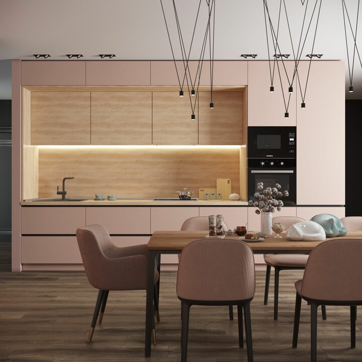 Leya Кухня прямая, TSS, SOFT TOUCH розовый, дерево