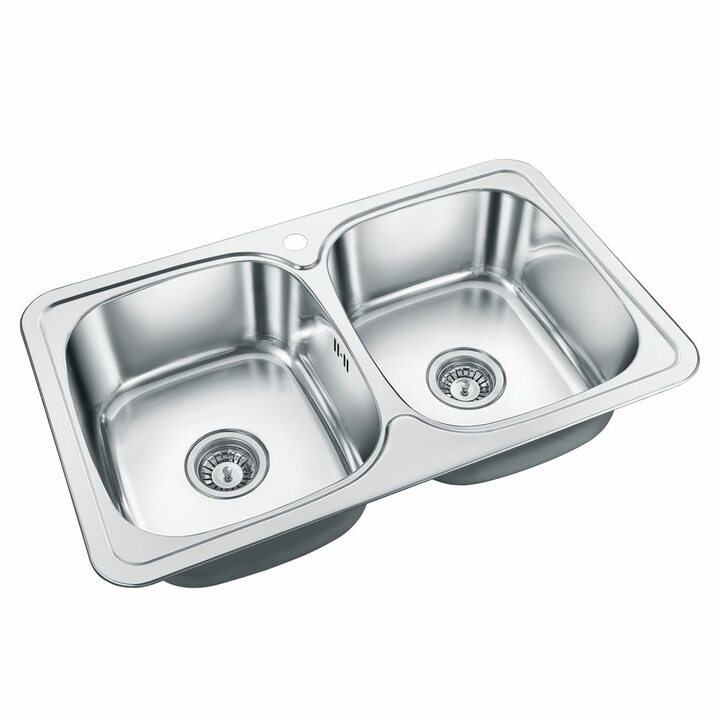 EMAR 401 Кухонная мойка с двумя чашами из нержавеющей стали, глянец