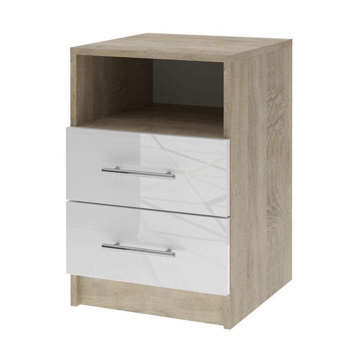 Пинге Прикроватная тумба с 2 ящиками и полкой, МДФ белый глянец