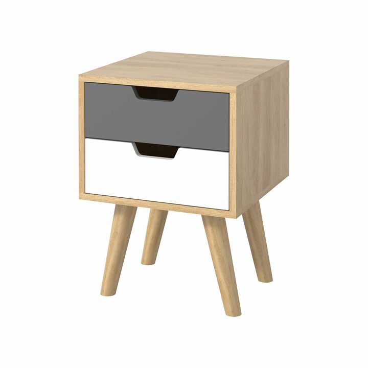 Лэк Прикроватная тумба с 2 ящиками на высоких ножках, ЛДСП белый матовый, серый