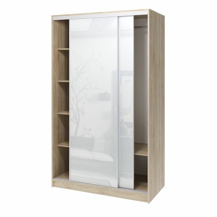 Валске Шкаф купе ширина 1,2 метра, корпус дуб сонома, фасад белое стекло