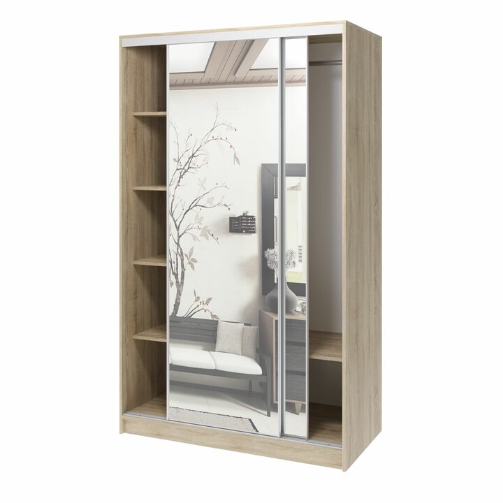 Валске Шкаф купе ширина 1,2 метра, корпус дуб сонома, фасад зеркало