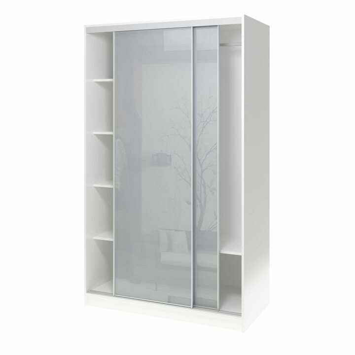 Валске Шкаф купе ширина 1,2 метра, корпус белый, фасад серое стекло