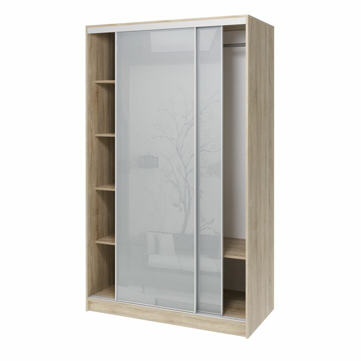 Валске Шкаф купе ширина 1,2 метра, корпус дуб сонома, фасад серое стекло