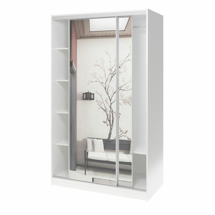 Валске Шкаф купе ширина 1,2 метра, корпус белый, фасад зеркало
