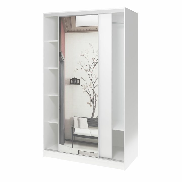 Валске Шкаф купе ширина 1,2 метра, корпус белый, фасад белый, зеркало