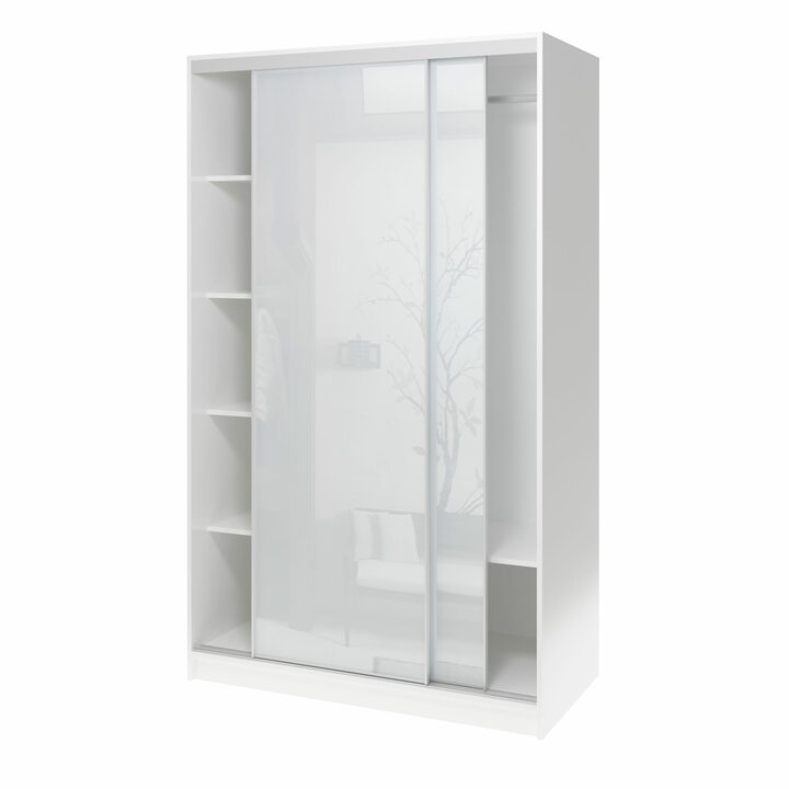 Валске Шкаф купе ширина 1,2 метра, корпус белый, фасад белое стекло