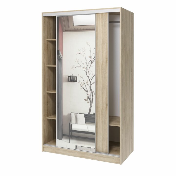 Валске Шкаф купе ширина 1,2 метра, корпус дуб сонома, фасад дуб сонома, зеркало