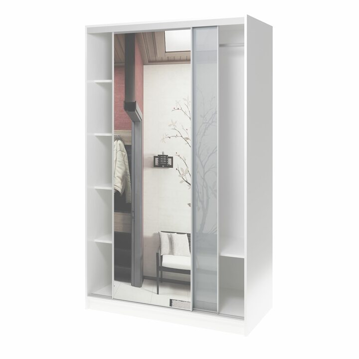 Валске Шкаф купе ширина 1,2 метра, корпус белый, фасад серое стекло, зеркало
