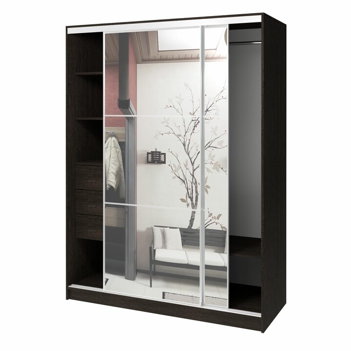 Валске Шкаф купе ширина 1,5 метра, корпус венге, фасад зеркало