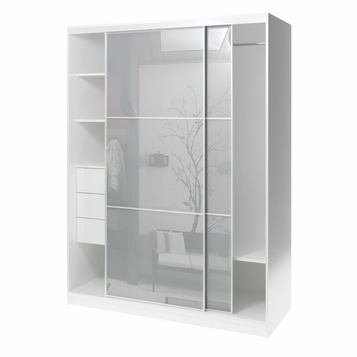 Валске Шкаф купе ширина 1,5 метра, корпус белый, фасад серое стекло