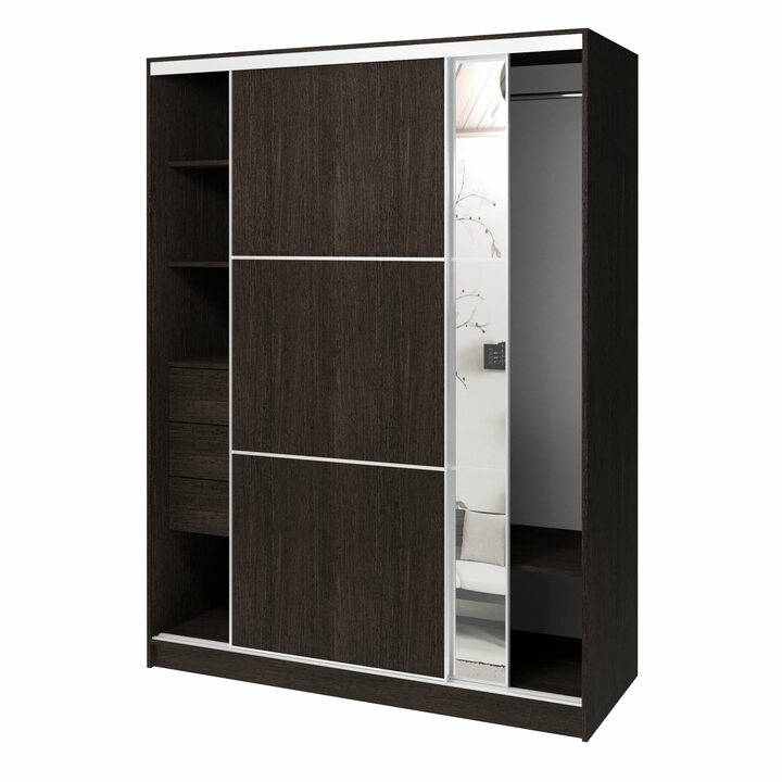 Валске Шкаф купе ширина 1,5 метра, корпус венге, фасад венге, зеркало