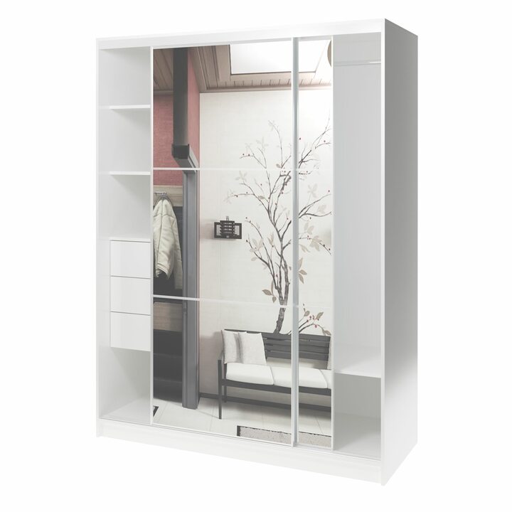Валске Шкаф купе ширина 1,5 метра, корпус белый, фасад зеркало